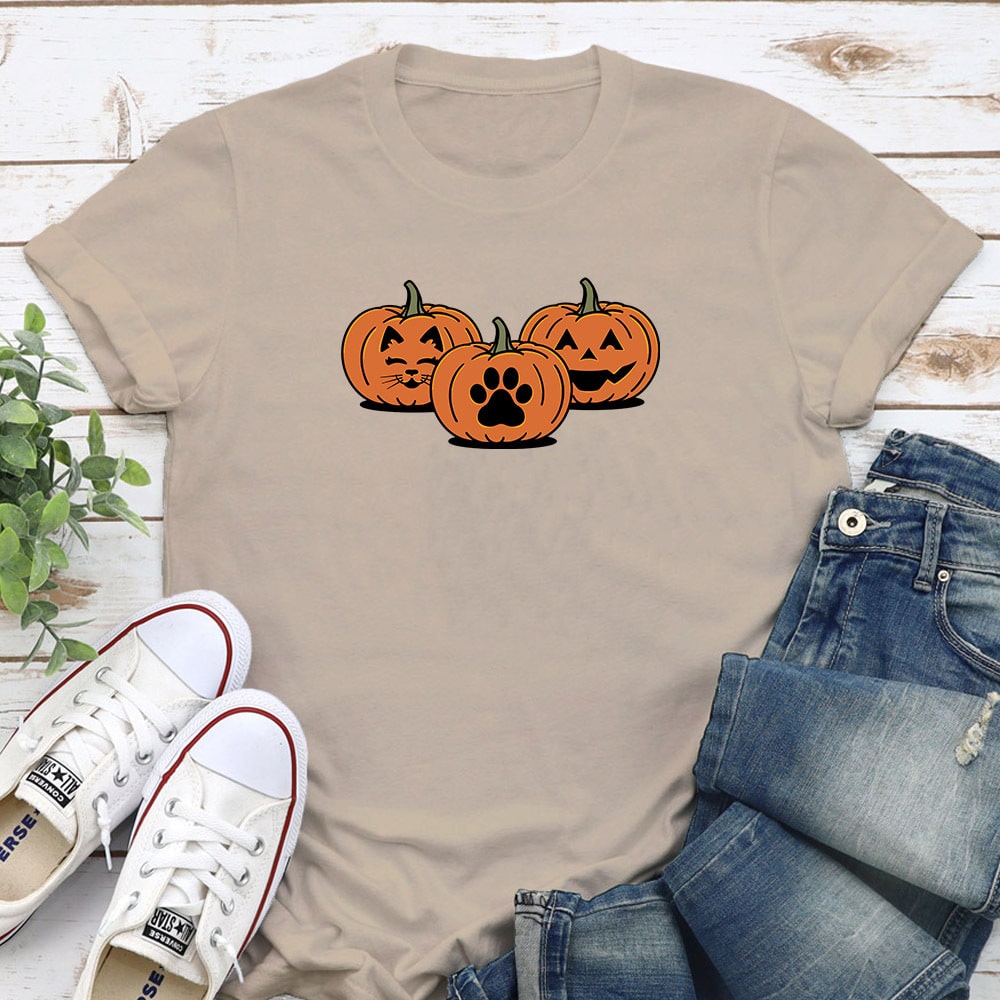 Kitty Pumpkin Face Standard Tee Tan