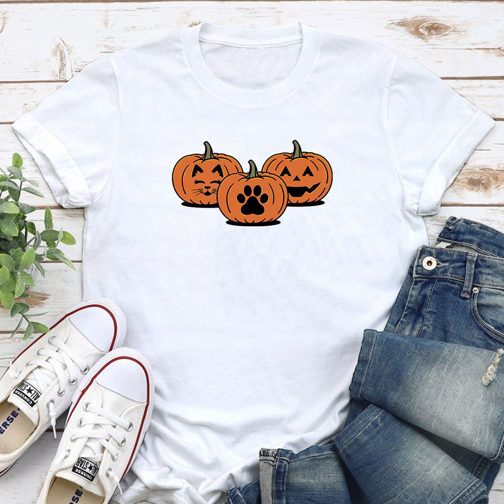 Kitty Pumpkin Face Standard Tee White