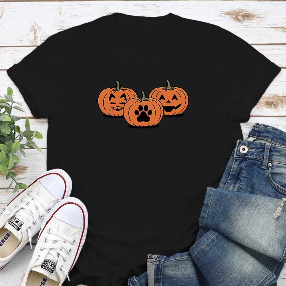 Kitty Pumpkin Face Standard Tee Black