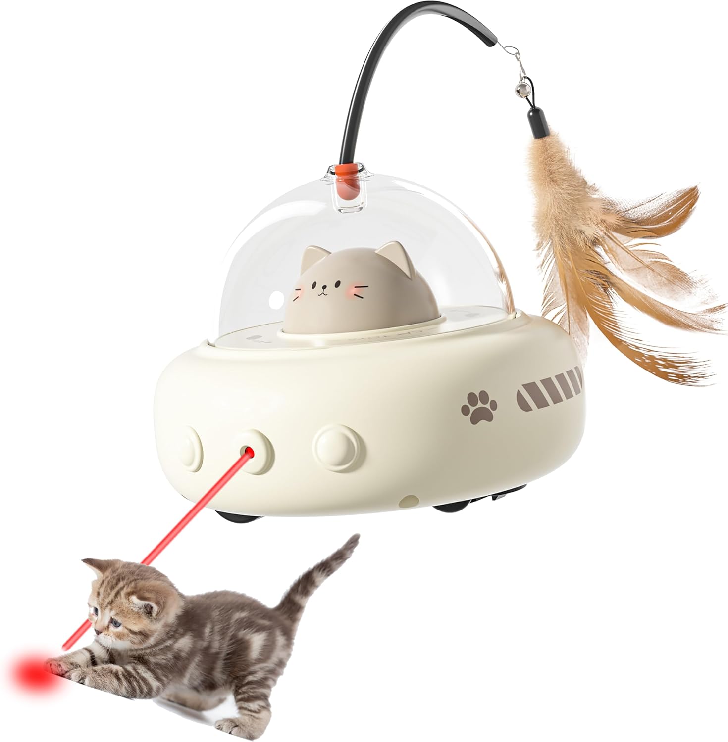 2-in-1 UFO Laser and Feather Toy for Cats