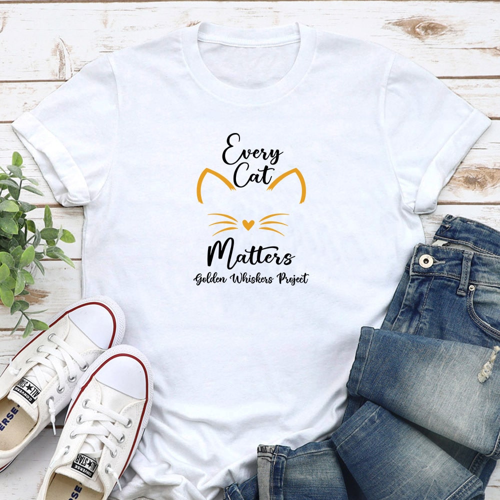 Golden Whiskers Project Every Cat Matters Standard Tee White - Help Save a Senior Cat
