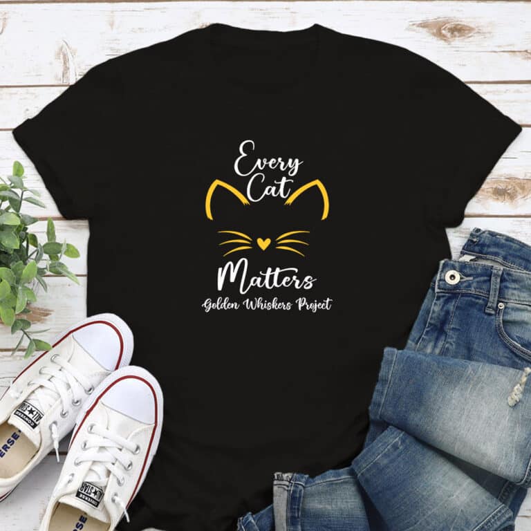 Golden Whiskers Project Every Cat Matters Standard Tee Black - Help Save a Senior Cat