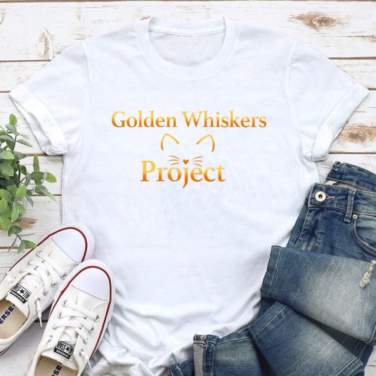 Golden Whiskers Project Golden Face Standard Tee White - Help Save a Senior Cat