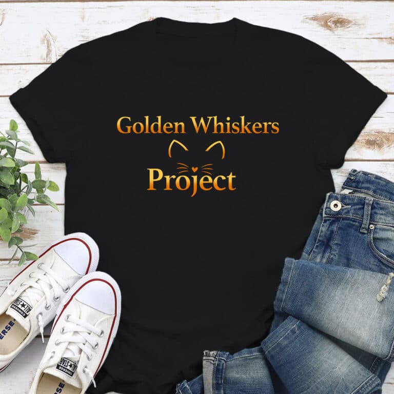 Golden Whiskers Project Golden Face Standard Tee Black - Help Save a Senior Cat