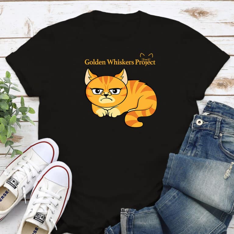 Golden Whiskers Project Grumpy Cat Standard Tee Black - Help Save a Senior Cat