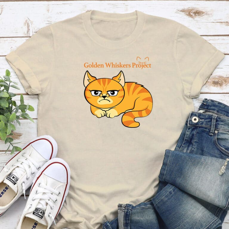 Golden Whiskers Project Grumpy Cat Standard Tee Tan - Help Save a Senior Cat
