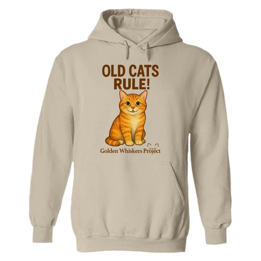Golden Whiskers Project Old Cats Rule Hoodie Sand - Help Save a Senior Cat