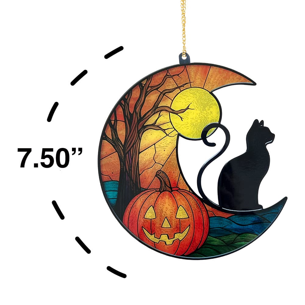Halloween Cat & Pumpkin Scene Plexi Glass Sign – Handcrafted Acrylic Window Ornament- Helps Feed Hungry Shelter Cats in Need - Image 4