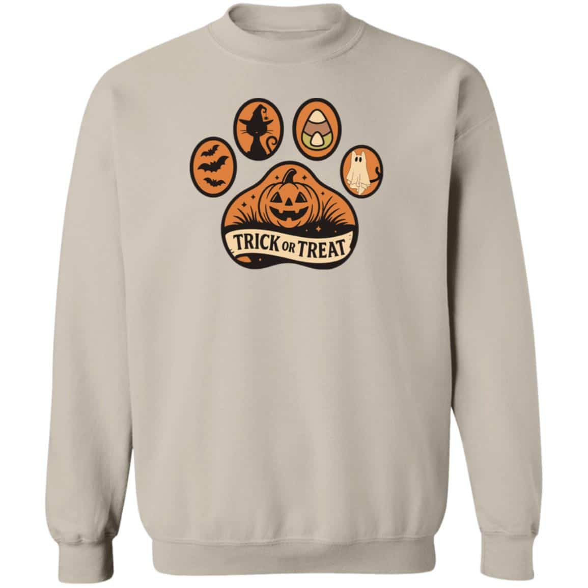 Trick Or Treat Paw Sweatshirt Sand