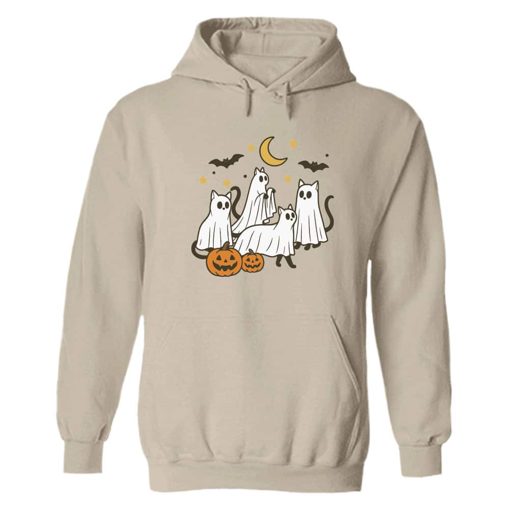Spooky Ghost Cats Hoodie Sand