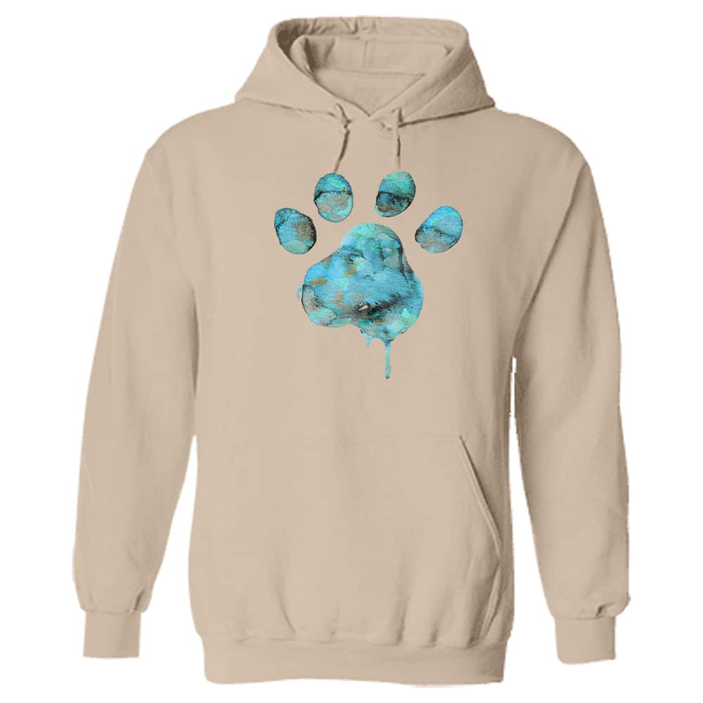Watercolor Paw Green Hoodie Sand