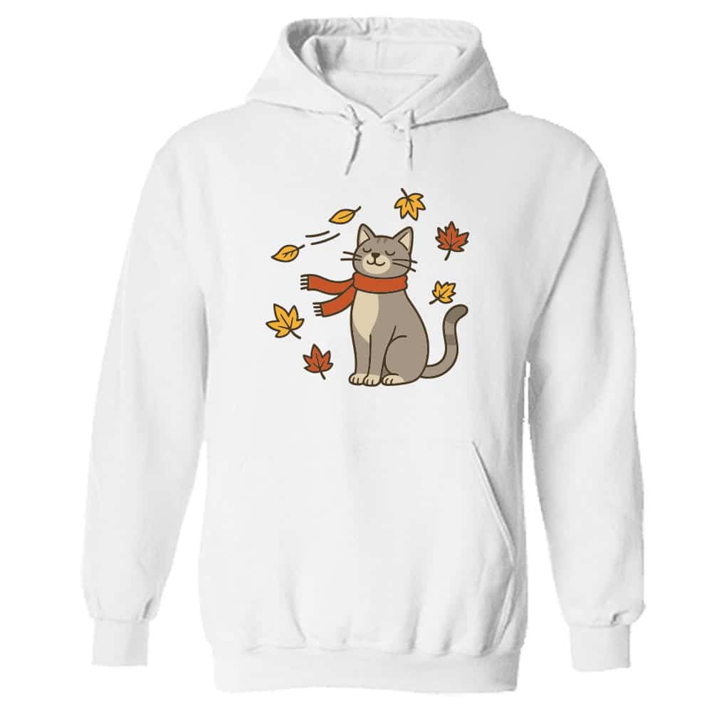 Autumn Leaves Cat Hoodie White - iHeartCats.com