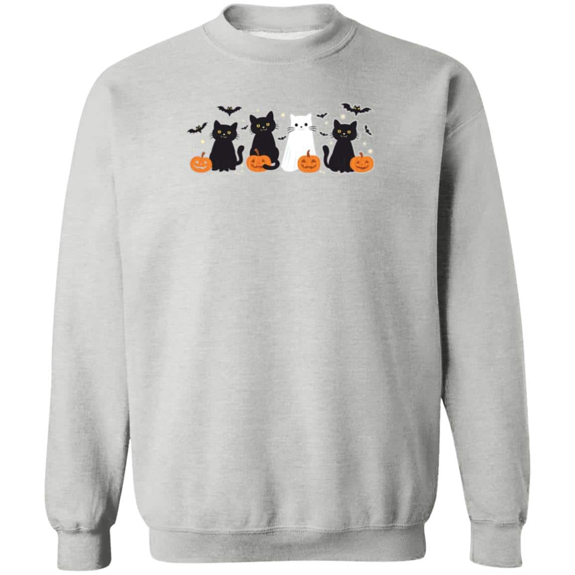 Pumpkin Cats Sweatshirt Heather Grey