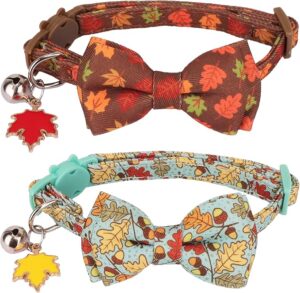 ADOGGYGO 2 Pack Fall Cat Collar with Removable Bow Bell