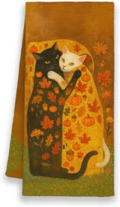 Vintage Fall Cats Couple Kiss Kitchen Towels