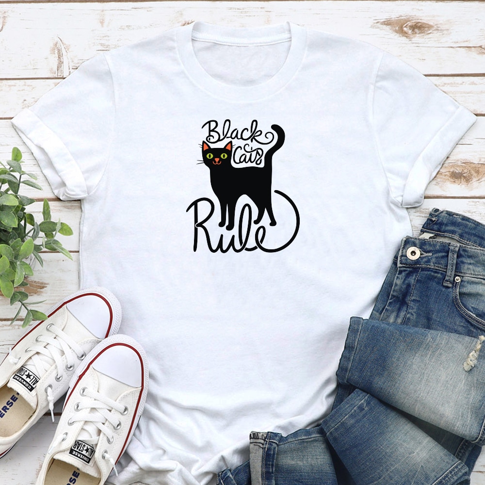 Black Cats Rule! Standard Tee White