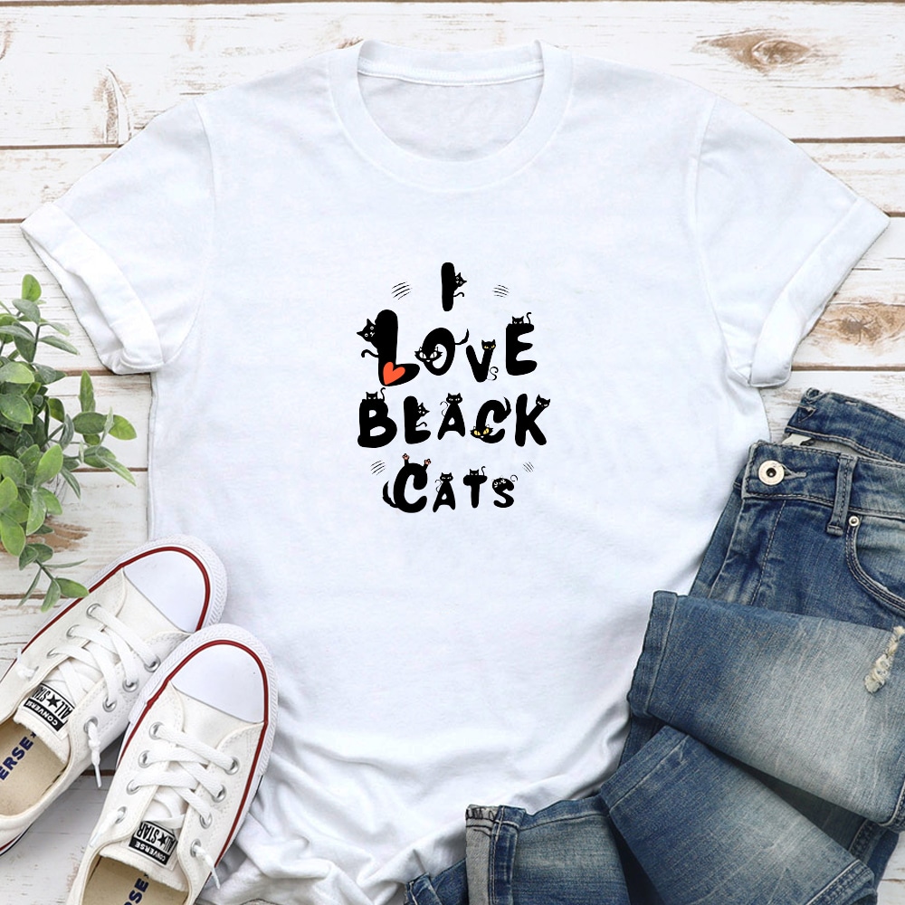 I Love Black Cats! Standard Tee White