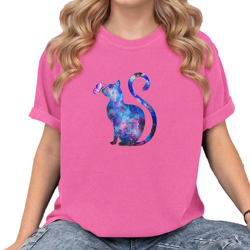Comfort Colors Artisan Kitty & Butterfly Vintage Washed Tee - Crunchberry