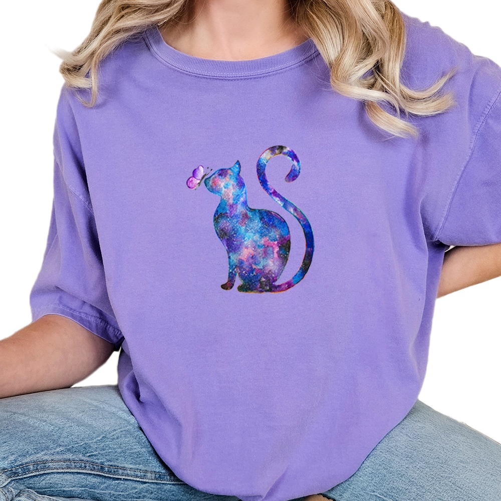Comfort Colors Artisan Kitty & Butterfly Vintage Washed Tee - Violet