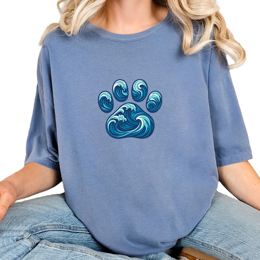 Comfort Colors Paw Wave Vintage Washed Tee - Blue Jean