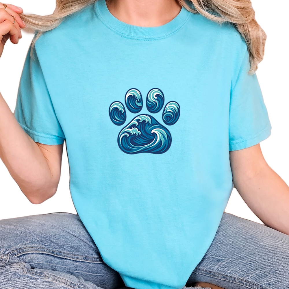Comfort Colors Paw Wave Vintage Washed Tee - Blue Lagoon