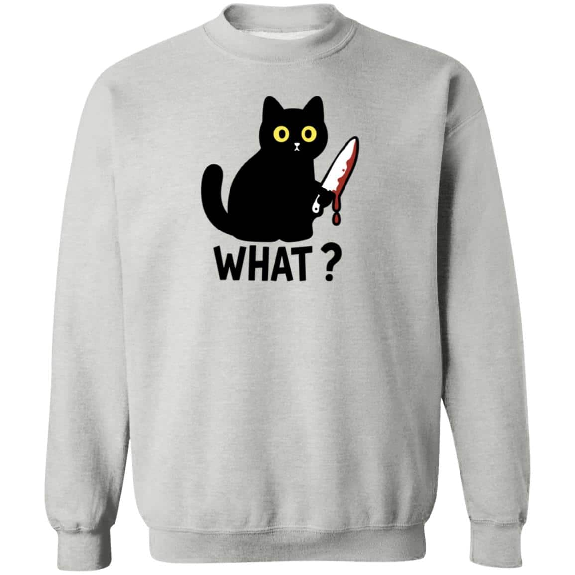 What? Black Cat Sweatshirt Heather Grey
