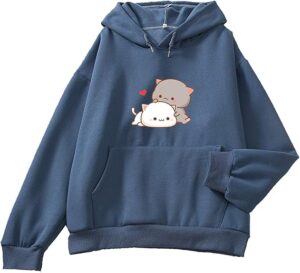 Women Kawaii Cartoon Cute Cat Graphic Casual Cotton Pullover Hoodies Sweatshirt