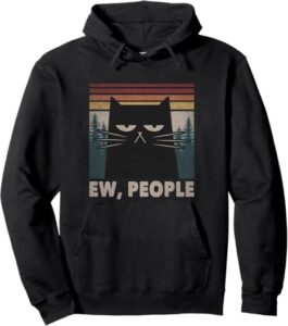 Retro Ew People Black Cat Funny Anti Social Introvert Pullover Hoodie
