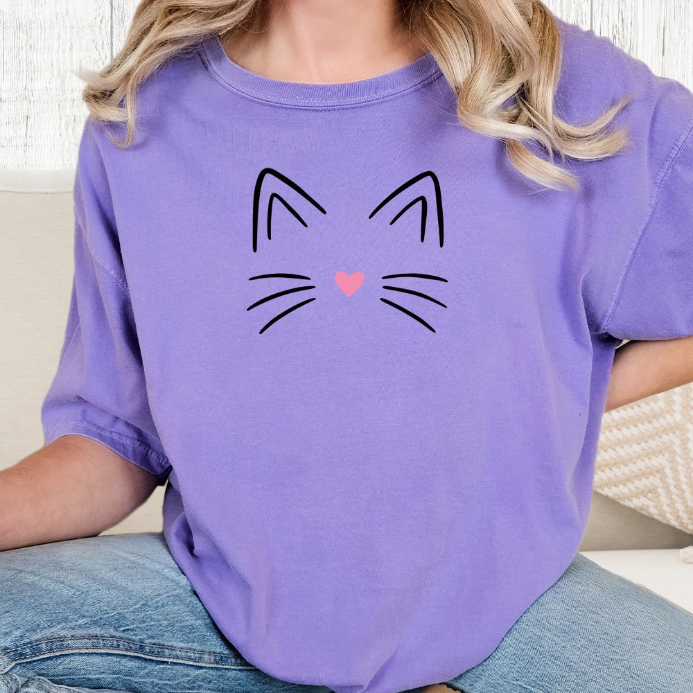 Comfort Colors Kitty Face Vintage Washed Tee - Violet