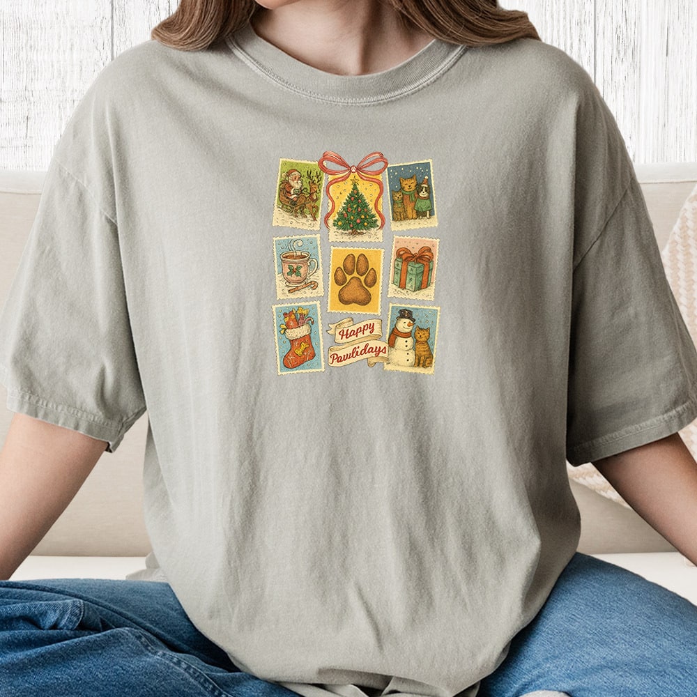 Comfort Colors Christmas Stamps Vintage Washed Tee - Sandstone