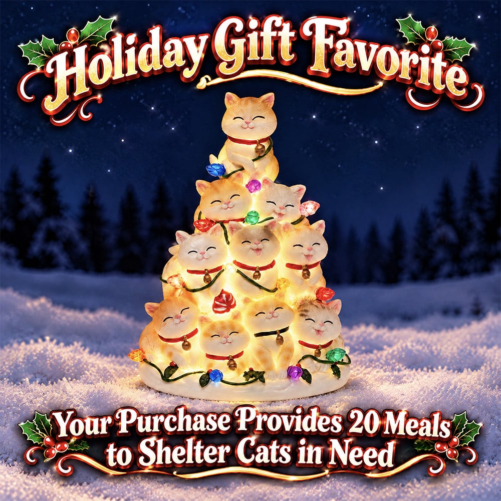 Kitty Christmas Tree with Lights - Hand Crafted Resin Tree, Lighted Holiday Decor - Image 8