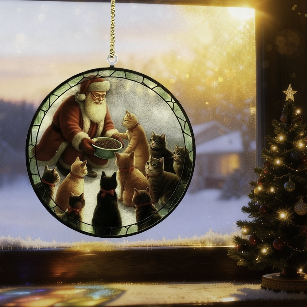 Santa’s Light Of Hope Suncatcher – Handcrafted Acrylic Cat Window Ornament- Helps Feed Hungry Shelter Cats in Need - Image 2