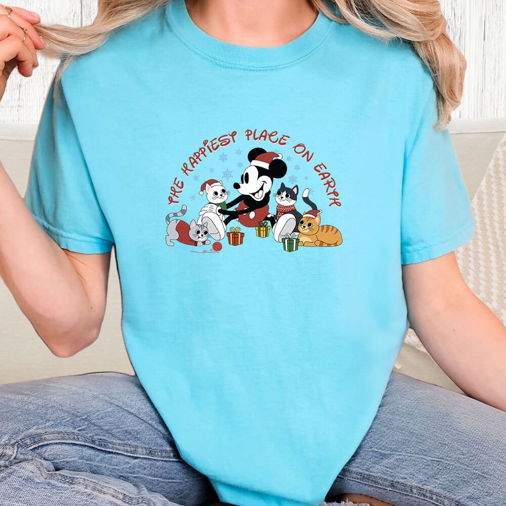 Comfort Colors Happiest Place On Earth Holiday Vintage Washed Tee - Blue Lagoon