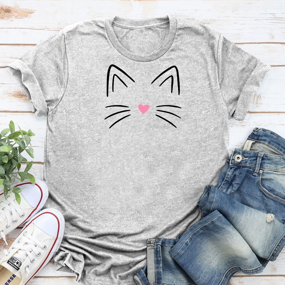 Kitty Face Standard Tee Heather Grey