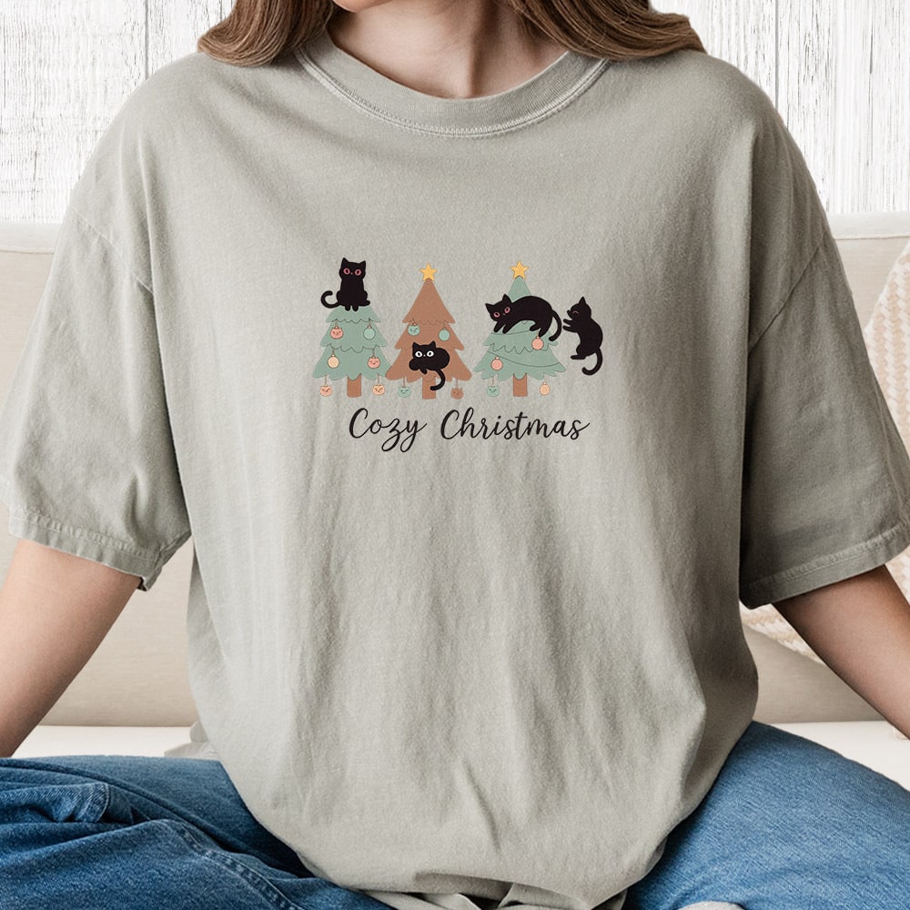Comfort Colors Cozy Christmas Kitties Vintage Washed Tee