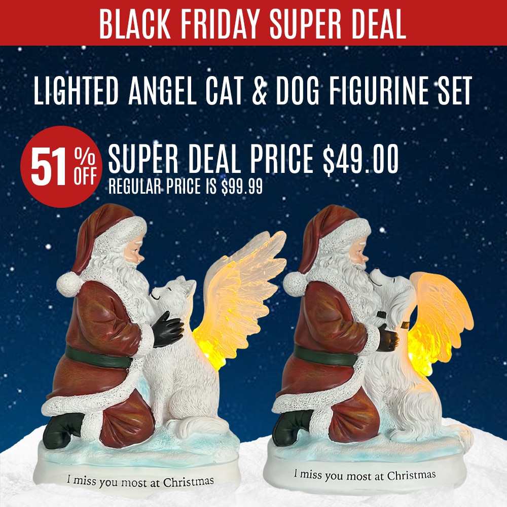 BLACK FRIDAY SUPER DEAL 51% OFF – Get A Set of 2 ‘I Miss You Most at Christmas’ Santa & Angel Cat & Dog Lighted Memorial Figurines