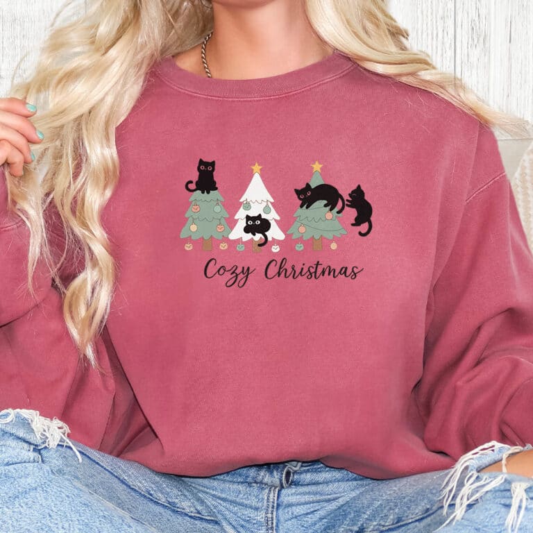 Comfort Colors Cozy Christmas Kitties Premium Sweatshirt - Crimson