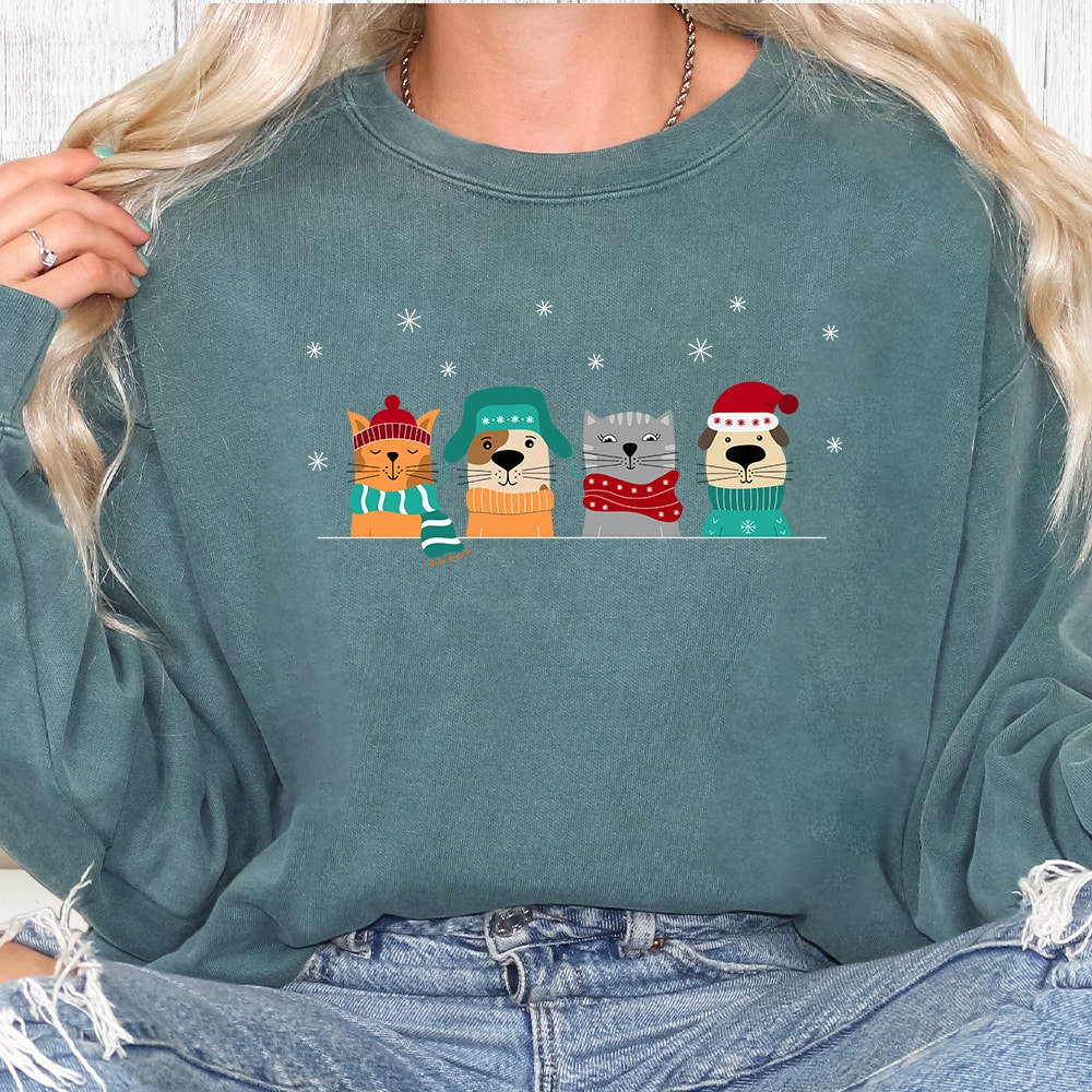 Comfort Colors Christmas Is Here Dogs & Cats Premium Sweatshirt - Blue Spruce