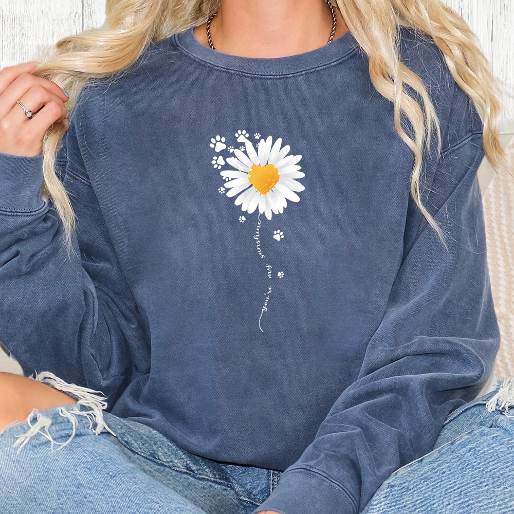 Comfort Colors Paw Full Of Daisies Premium Sweatshirt - Denim