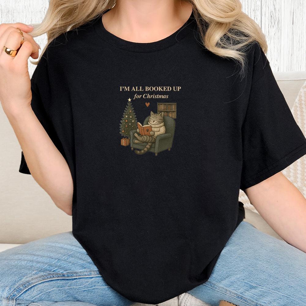 Comfort Colors I’m All Booked Up For Christmas Vintage Washed Tee - Black