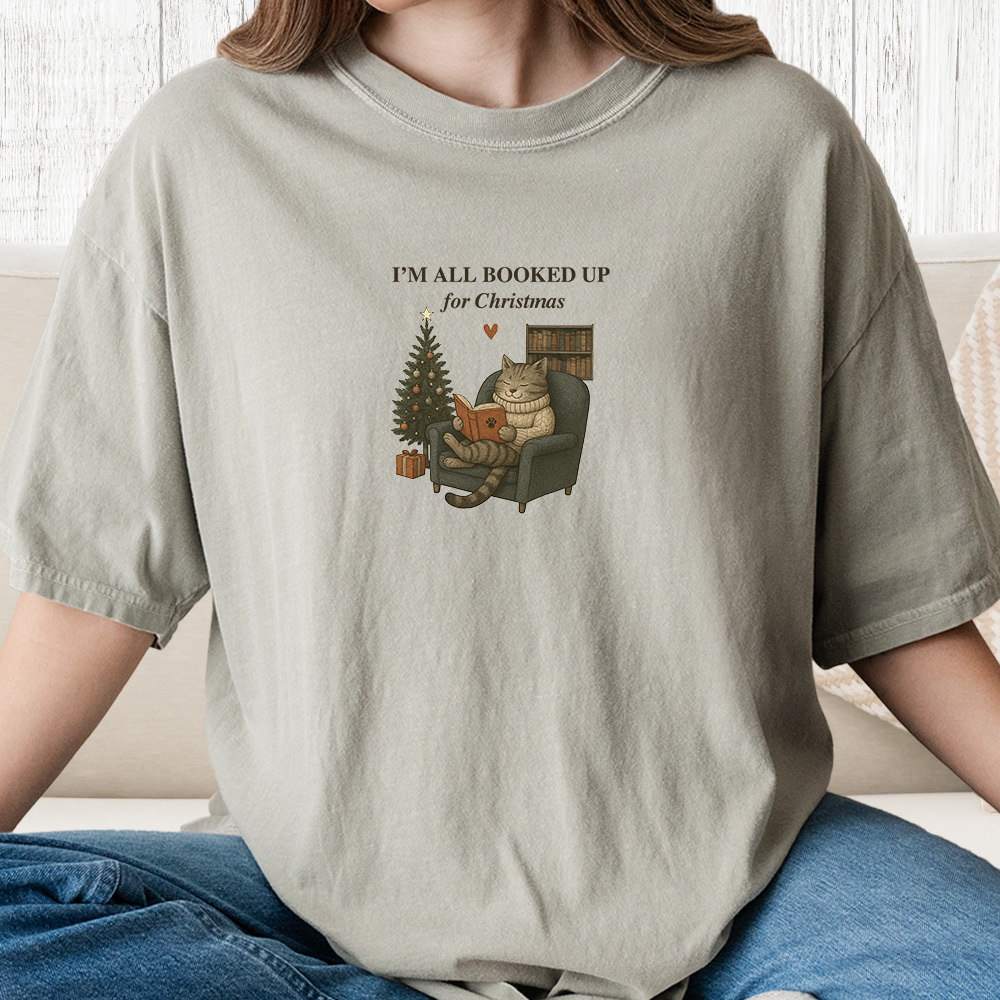Comfort Colors I’m All Booked Up For Christmas Vintage Washed Tee - Sandstone