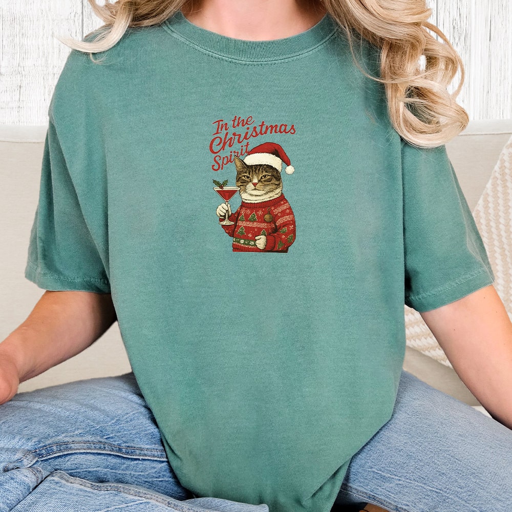 Comfort Colors In The Christmas Spirit Vintage Washed Tee - Sea foam