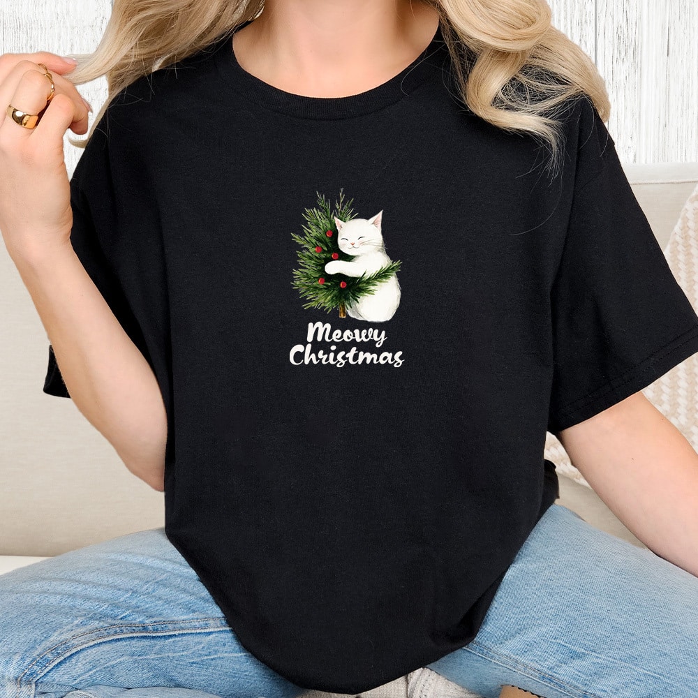 Comfort Colors Meowy Christmas Hug Vintage Washed Tee - Black