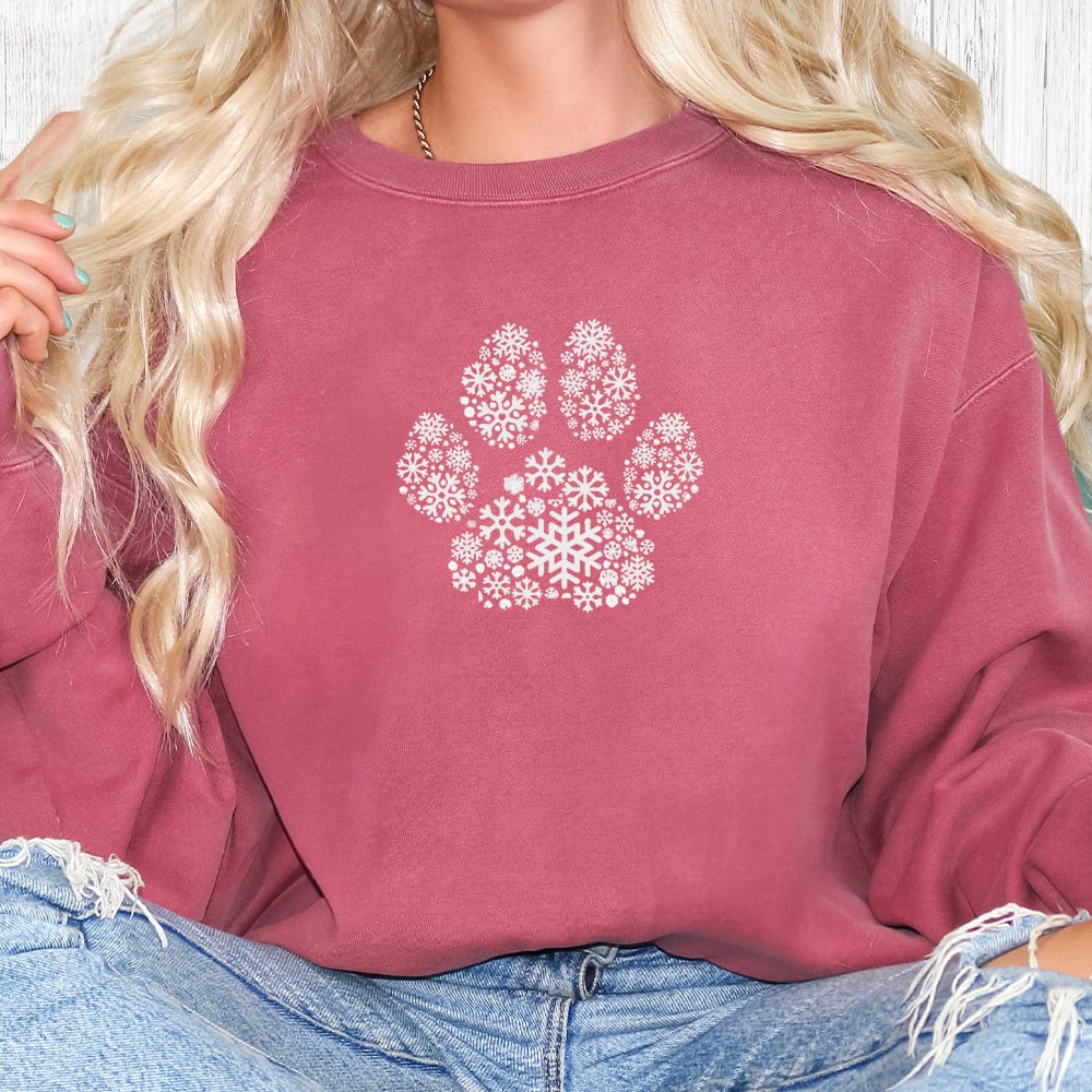 Comfort Colors Snowflake Paw Premium Sweatshirt - Crimson