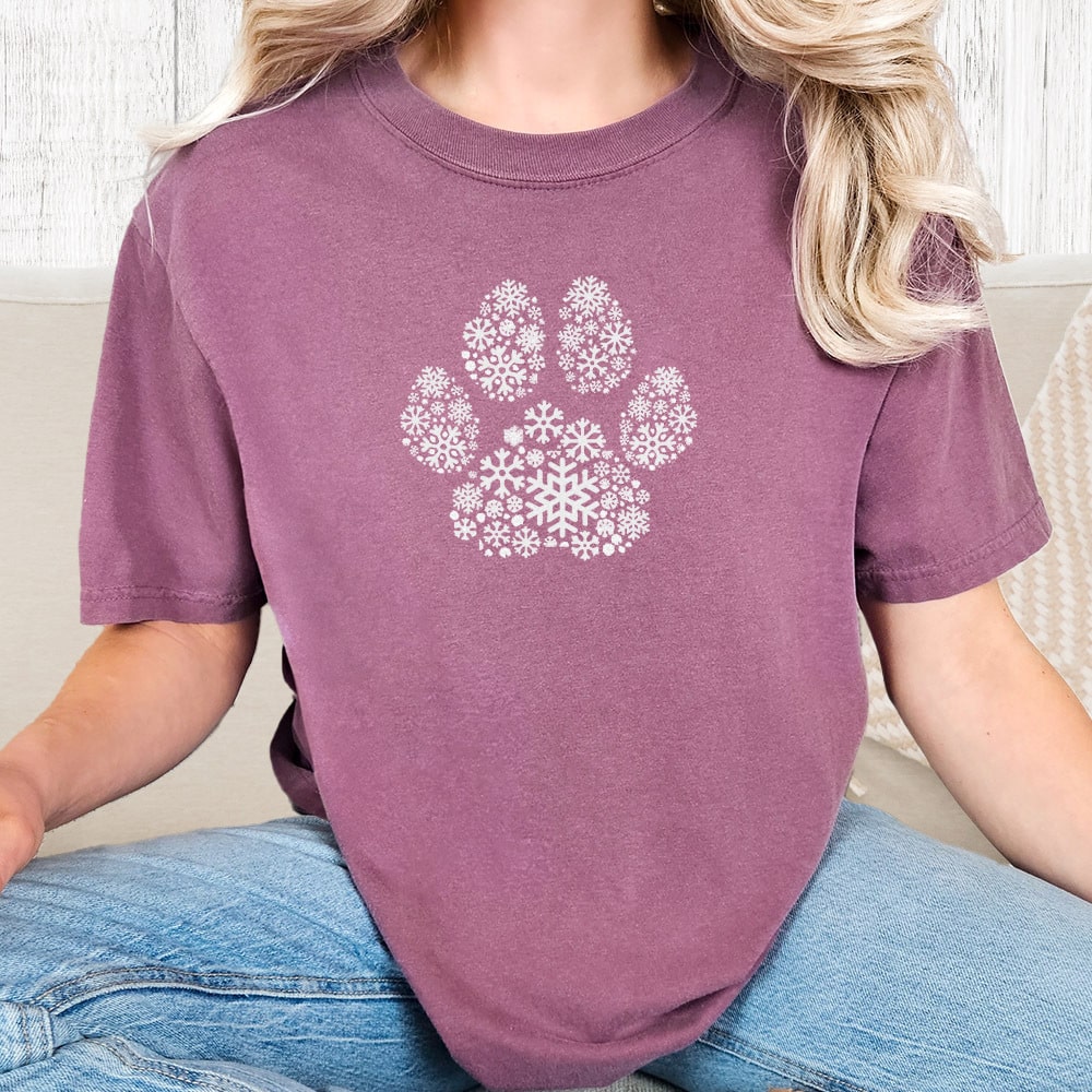 Comfort Colors Snowflake Paw Vintage Washed Tee - Berry