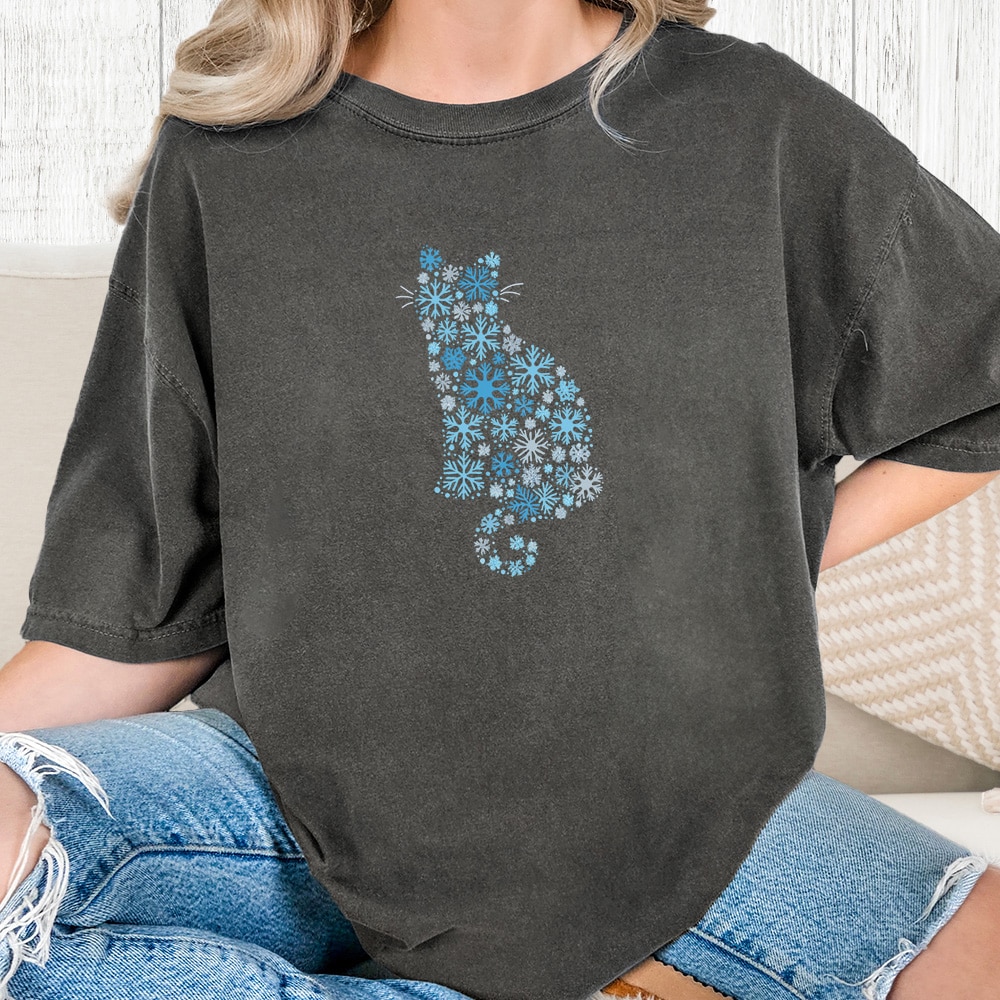 Comfort Colors Snowflake Kitty Vintage Washed Tee - Pepper