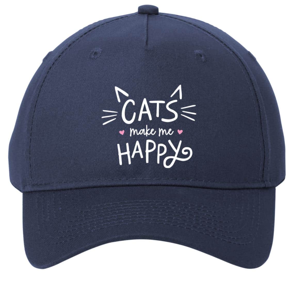 Cats Make Me Happy 5-Panel Twill Cap Navy