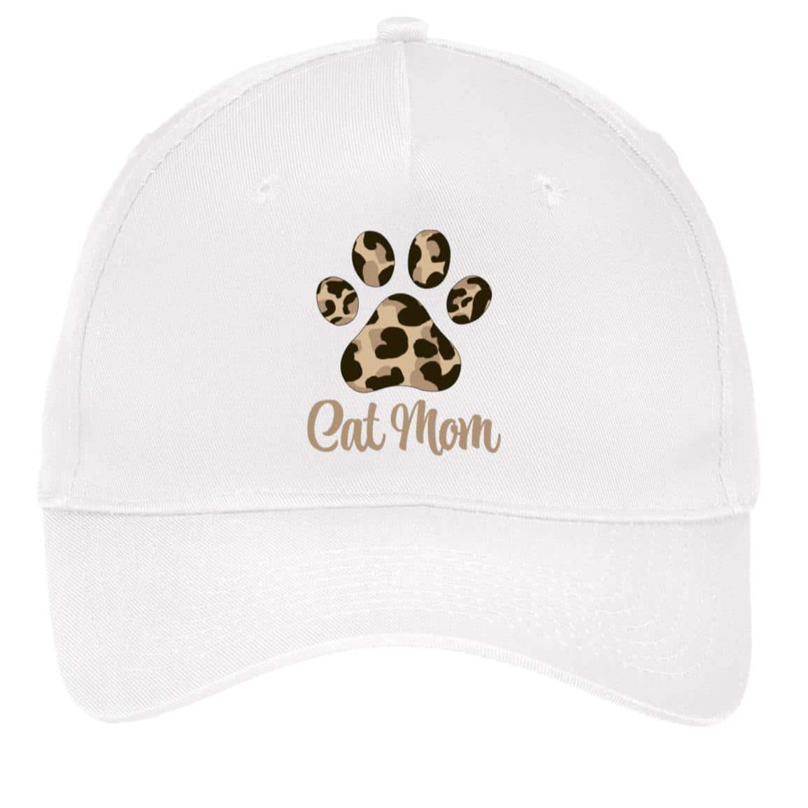 Cat Mom Leopard 5-Panel Twill Cap White
