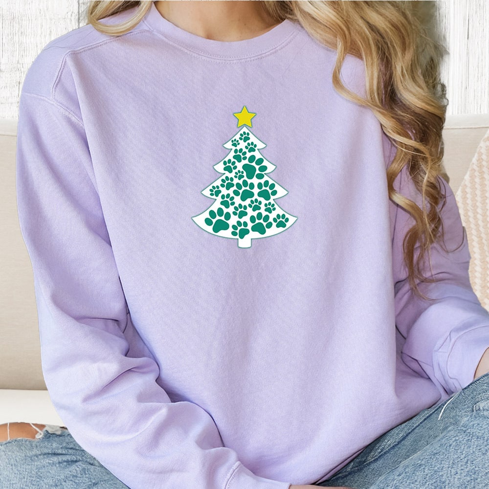 Comfort Colors Merry Christmas Tree Paws Premium Sweatshirt - Orchid