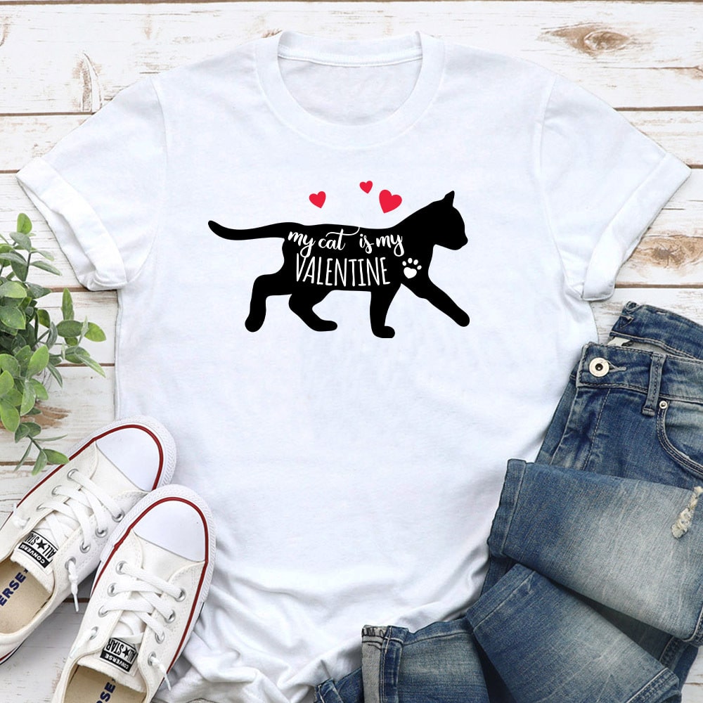 Fund 20 Meals for $15.00 and Get A Free - My Cat is My Valentine Walking Pretty Standard Tee White